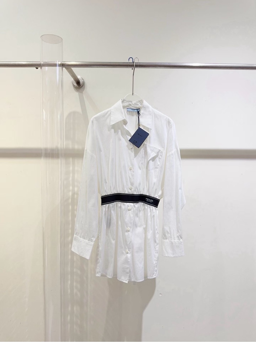 Prada White Dress with Black Logo Waistband